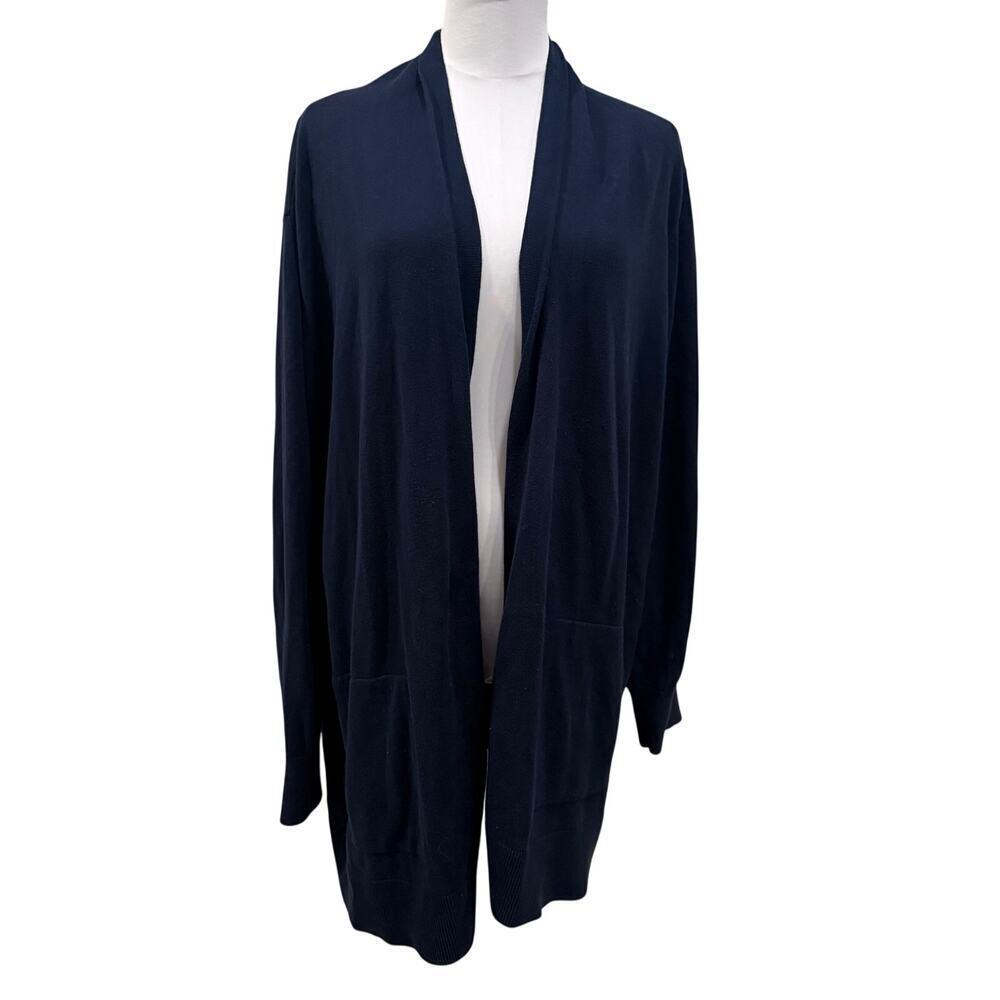 Lands’ End 3X Navy Blue Open Front Cardigan Plus Size 3X Cozy Timeless Everyday